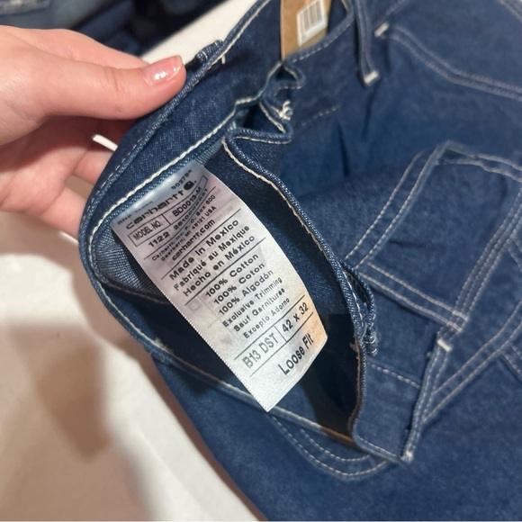 NWT Carhartt Original Loose Fit Work Dungaree Dark Wash Denim Carpenter Jean 42 - Picture 4 of 6